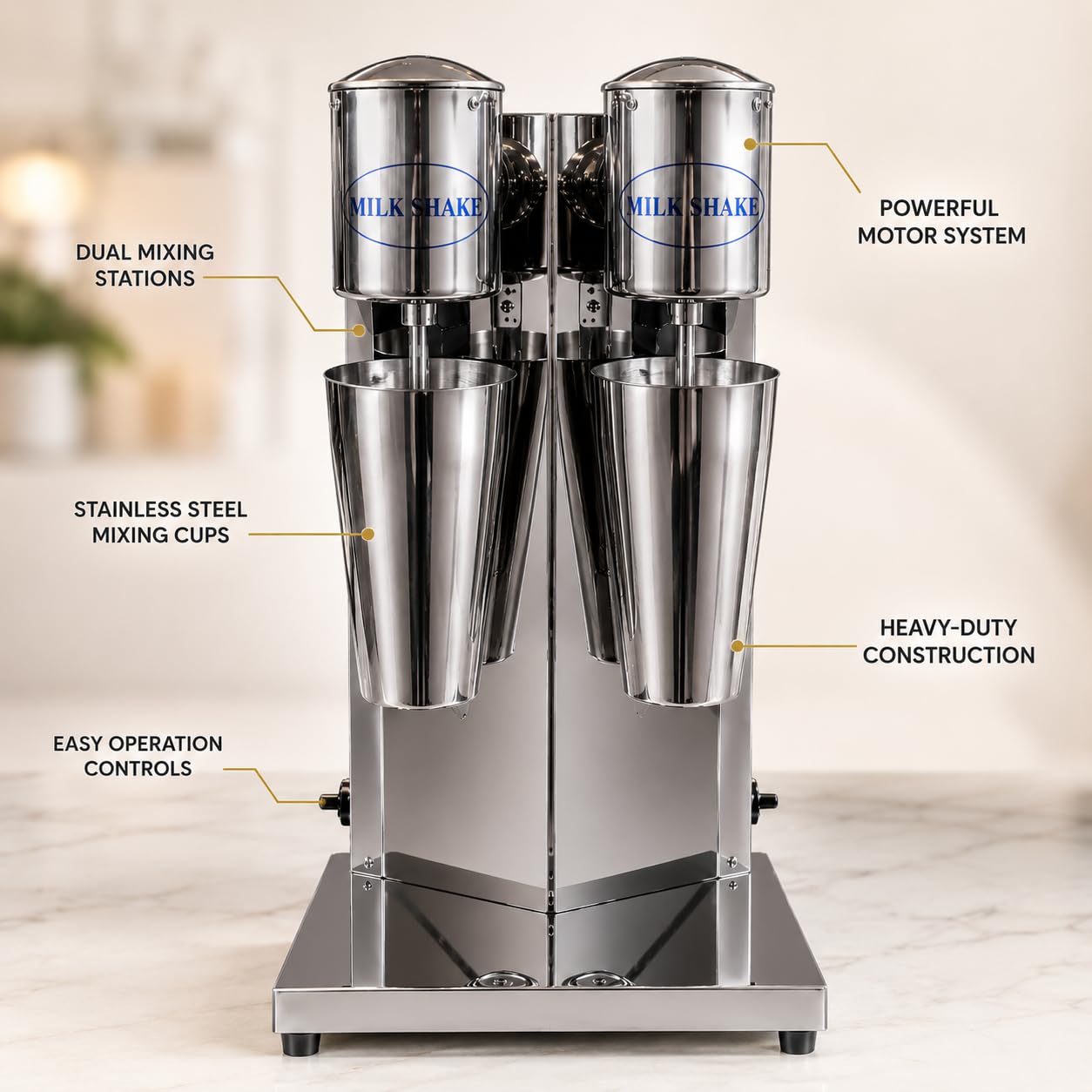 Gurubhai Equipments Commercial Milkshake Maker | Heavy-Duty Double Mixer | Electric Blender Machine with Mixing Cups for Milkshakes, Smoothies, and Drinks