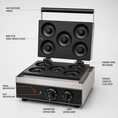 Gurubhai Equipments Donut Waffle Machine, Commercial Electric Waffle Maker Machine, Professional Donut Waffle Baker for Cafe Bakery Restaurant