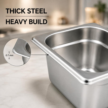 GURUBHAI EQUIPMENTS Gn Pan Food Container 1/2 100mm (4" Deep) Stainless Steel Gastronorm Pan with Lid-(Set of 1) – Easy-to-Clean Food Storage Solution for Commercial Kitchens, Catering use