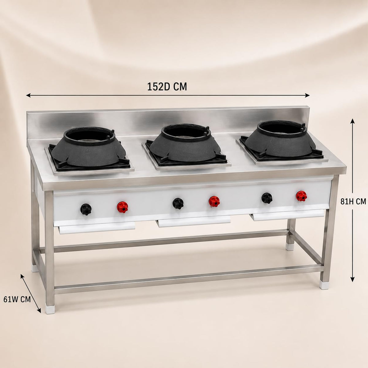 3-Chinese Burner Stainless Steel Commercial Gas Range – 63 × 24 × 32 in - product view 3