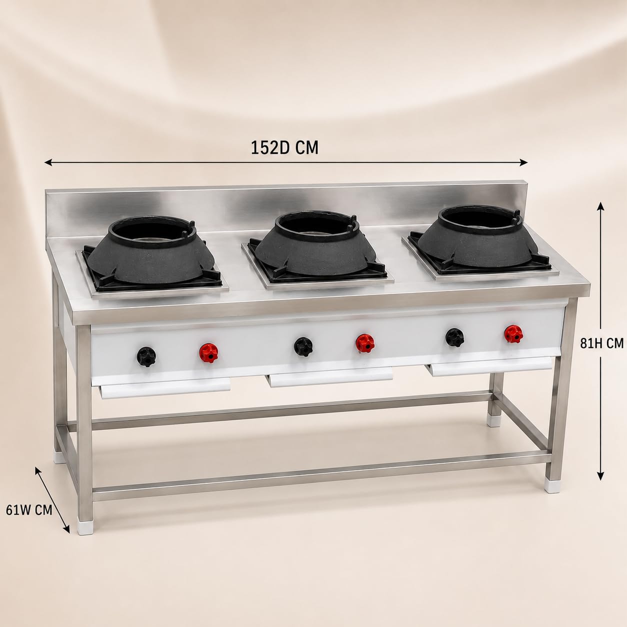 Gurubhai Equipments Stainless Steel Commercial Single Burner Gas Stove Table with Worktop Backsplash & Under Shelf for Hotel Restaurant Kitchen