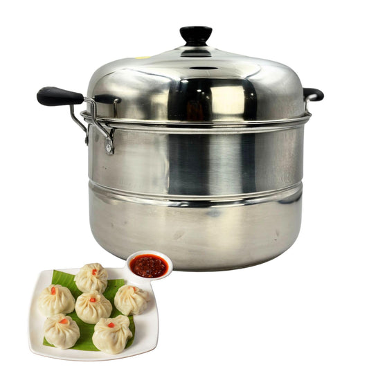 Gurubhai Equipments Stainless Steel Momos Steamer Cooker – 3 Tier, 30 cm with Lid – Multipurpose Steamer for Momos, Modak, Idli & Vegetables – Induction & Gas Stove Compatible – Silver