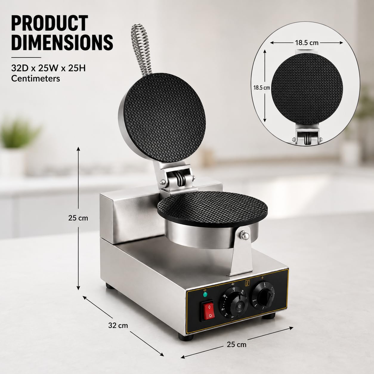 Gurubhai Equipments Round Waffle Cone Maker Machine, Commercial Electric Waffle Cone Baker, Ice Cream Cone Maker for Cafe Bakery Restaurant