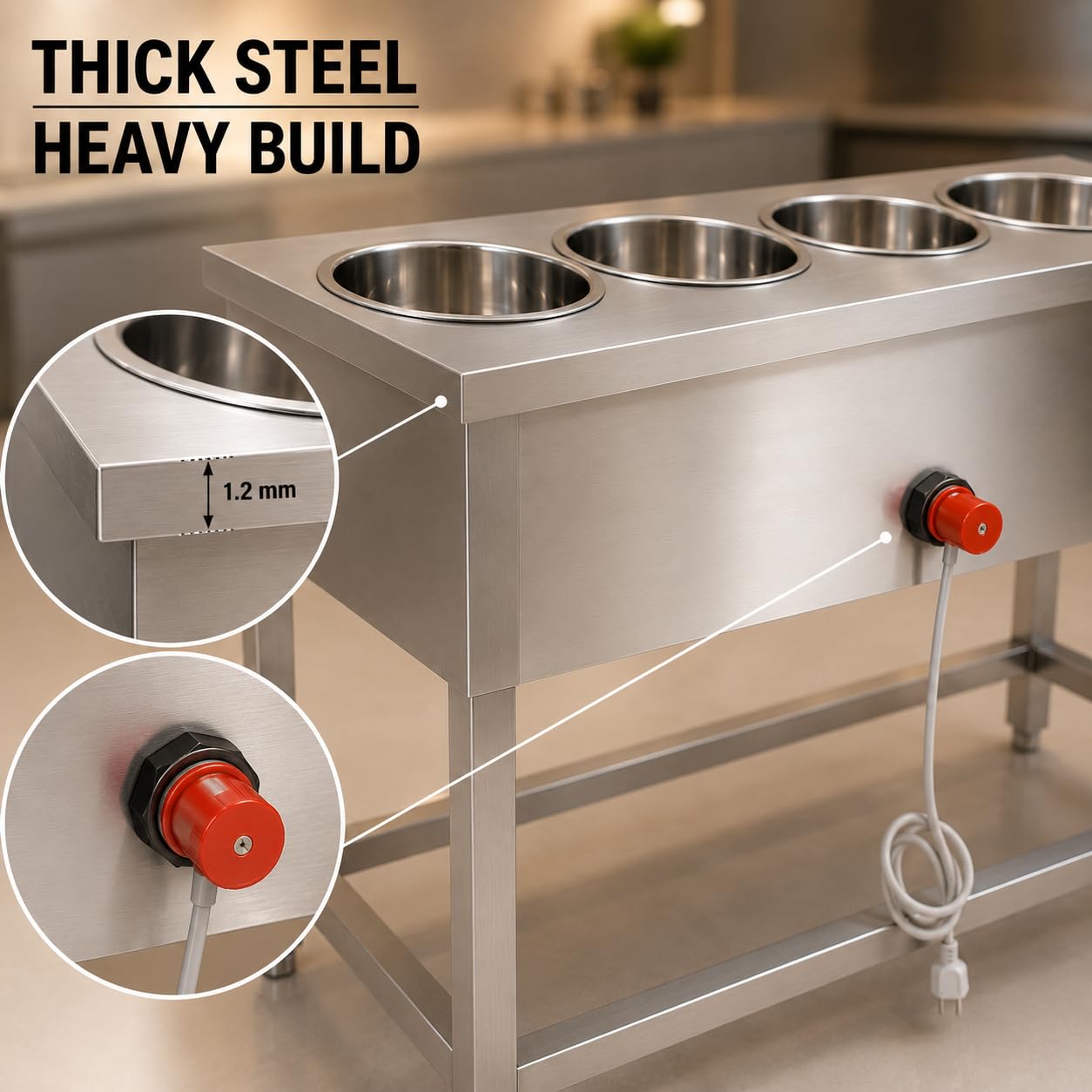 Gurubhai Equipments Electric Bain Marie Commercial Food Warmer Steam Table Buffet Counter for Restaurant Catering