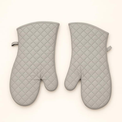 Gurubhai Equipments Oven Mitts/Oven Gloves – Heat Resistant Quilted Cotton Oven Glove for Kitchen | Extra Thick, Non-Slip Hand Gloves for Baking, Cooking & BBQ – Grey (1 Pair)