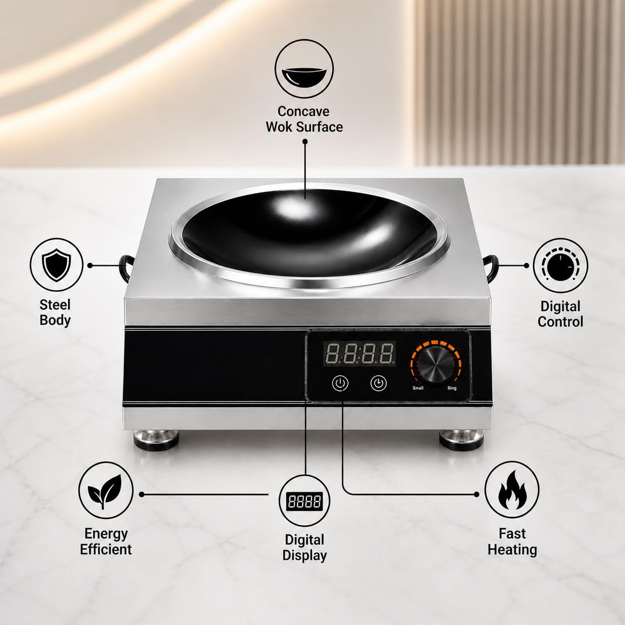 GURUBHAI EQUIPMENTS Commercial Induction Cooktop | Flat Induction Stove with Temperature Control | Heavy Duty Commercial Induction for Restaurant, Hotel & Catering Kitchen