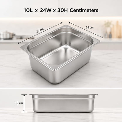 GURUBHAI EQUIPMENTS Gn Pan Food Container 1/2 100 mm (4" Deep) Stainless Steel Gastronorm Pan – Easy-to-Clean Food Storage Solution for Commercial Kitchens, Catering use