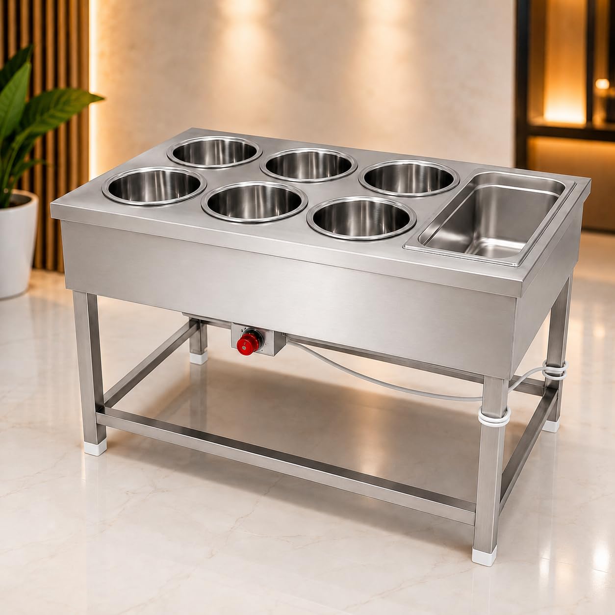 Gurubhai Equipments Electric Bain Marie Counter – Commercial Food Warmer GN Pans for Buffet, Restaurant, Hotel & Catering Service