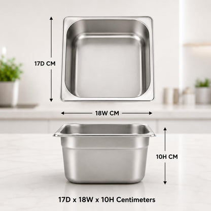 GURUBHAI EQUIPMENTS GN Pan 1/6 Size – 100mm (4" Deep) Stainless Steel Gastronorm Pans – Set of 6 | Commercial-Grade Food Containers for Kitchen, Buffet & Catering Use