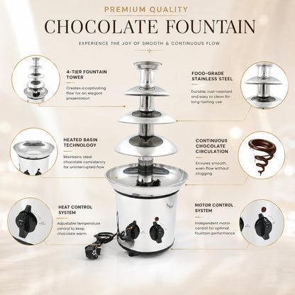 Gurubhai Equipments Electric Chocolate Fountain Machine with Stainless Steel Tower | 4-Tier Chocolate Fountain | Motor & Heating Control for Parties, Hotels, Catering & Events