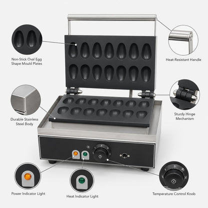 Gurubhai Equipments Egg Shape Waffle Machine, Commercial Electric Waffle Maker Machine, Professional Egg Waffle Baker for Cafe Bakery Restaurant
