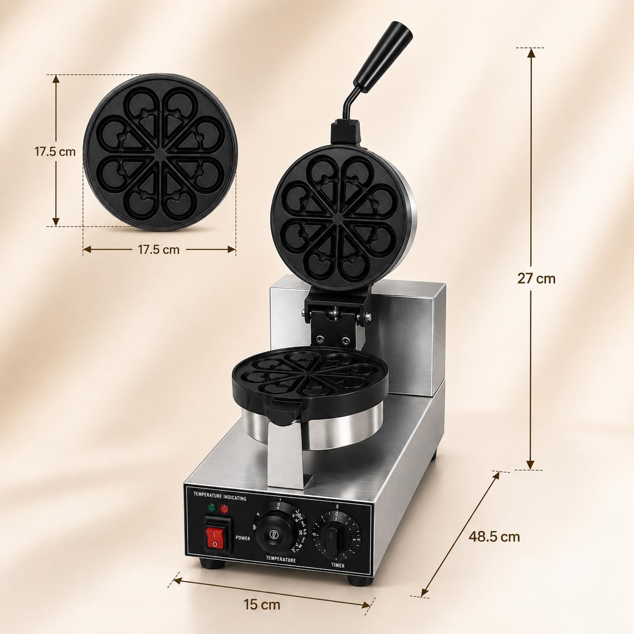 Gurubhai Equipments Commercial Waffle Maker Machine, Electric Belgian Waffle Baker, Professional Waffle Machine for Cafe Bakery Restaurant Food Stall
