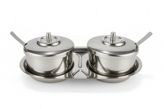 GURUBHAI EQUIPMENTS Stainless Steel Spice Serving Bowls with Tray for Dining Table, Home, Restaurant & Hotel Use