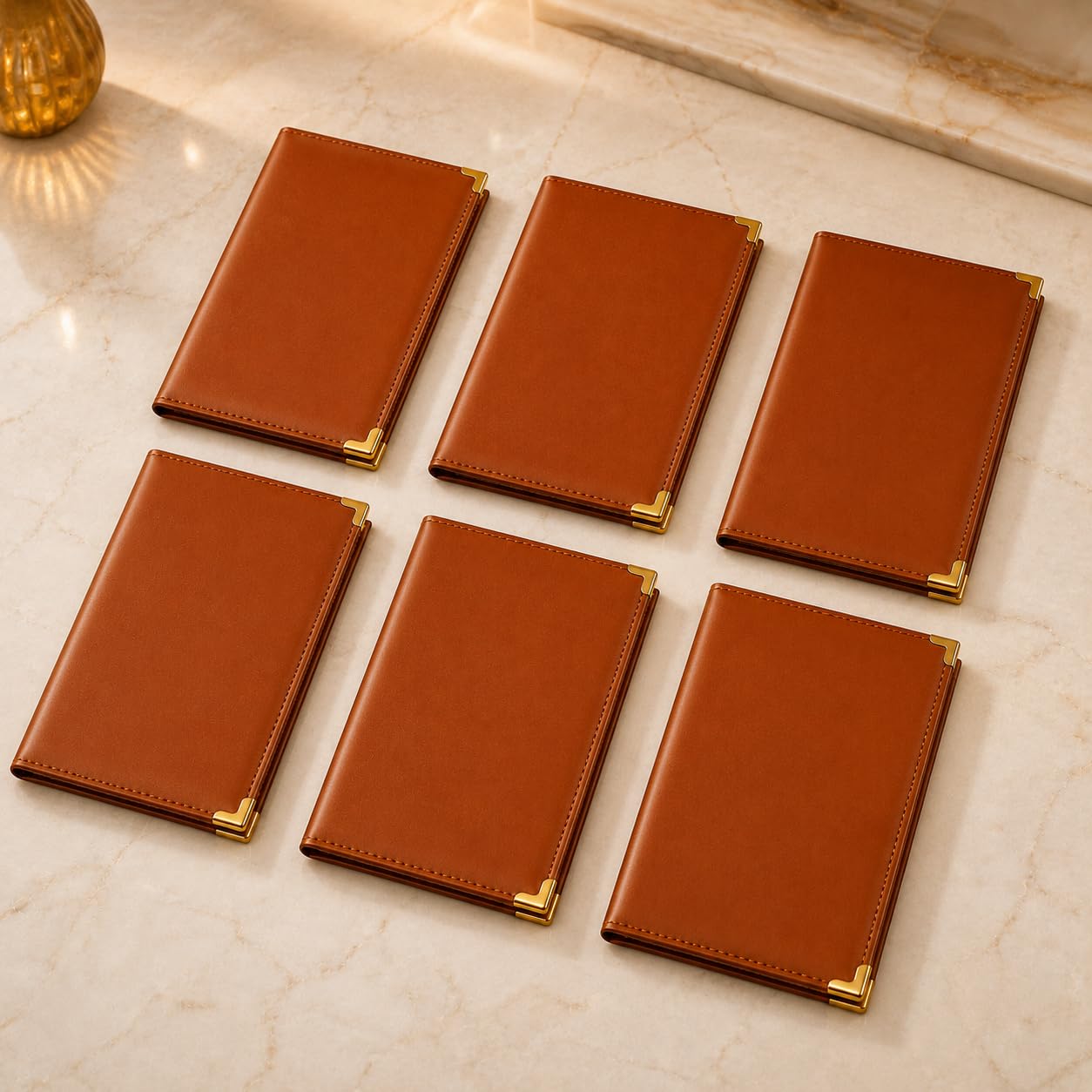 Gurubhai Equipments Premium Leather Bill Holder – Set of 6 Receipt Folders for Restaurants, Hotels, Cafés, Bars & Table Service | Professional Check Presenters for Dining Tables (Brown)