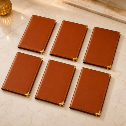Gurubhai Equipments Premium Leather Bill Holder – Set of 6 Receipt Folders for Restaurants, Hotels, Cafés, Bars & Table Service | Professional Check Presenters for Dining Tables (Brown)