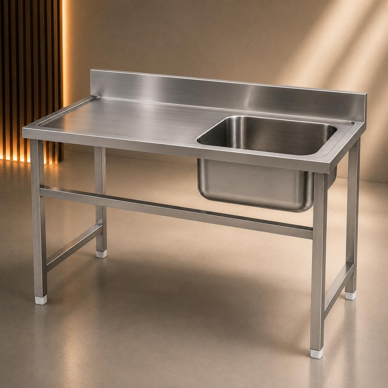 Gurubhai Equipments Stainless Steel Single Bowl Sink Unit with Backsplash | Heavy-Duty Commercial Kitchen Sink Table for Restaurants, Hotels & Catering Use