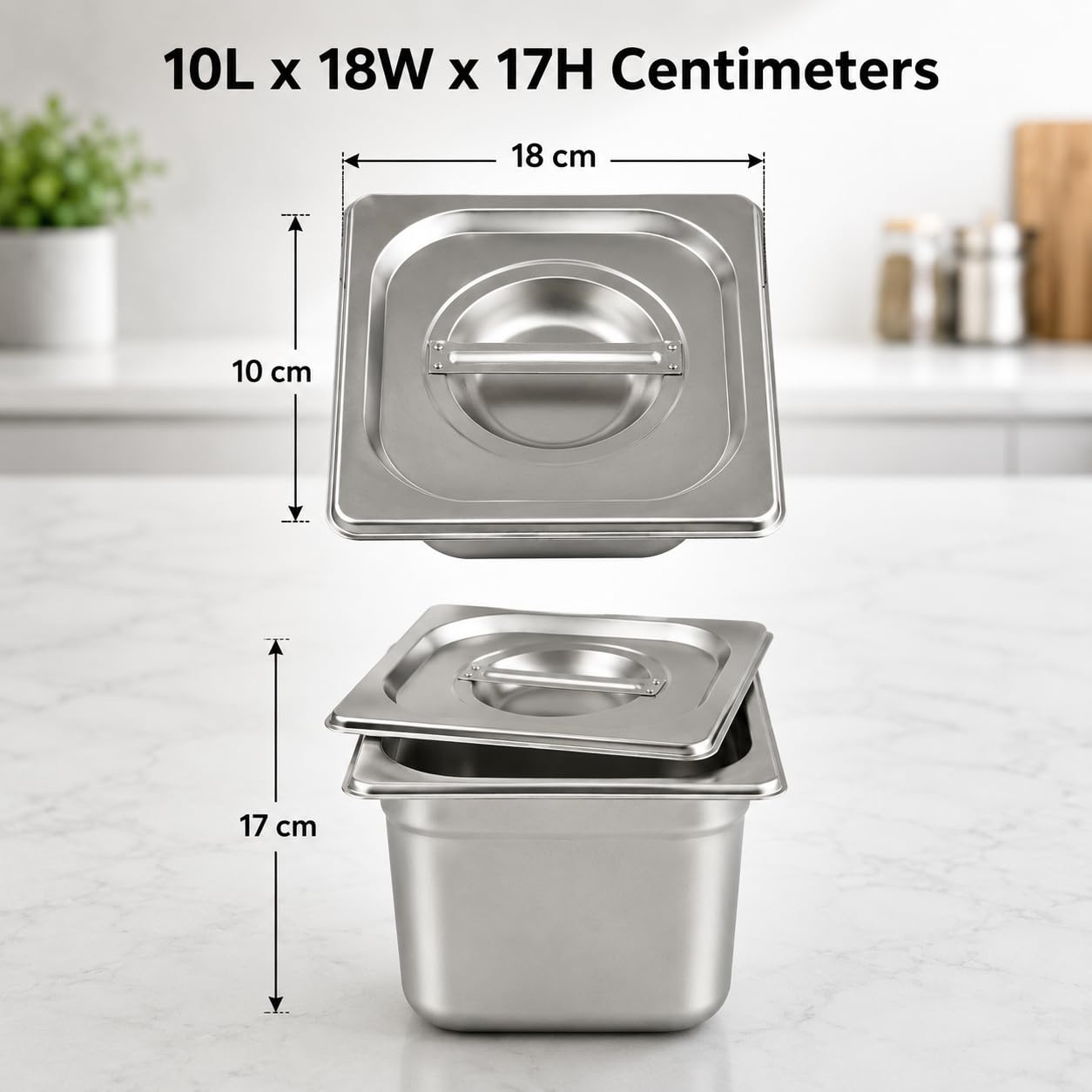 GURUBHAI EQUIPMENTS Stainless Steel 1/6 GN Pan with Lid – 100mm (4" Deep) Gastronorm Food Container | Easy-to-Clean Storage Solution for Commercial Kitchens, Restaurants & Catering (Set of 2)