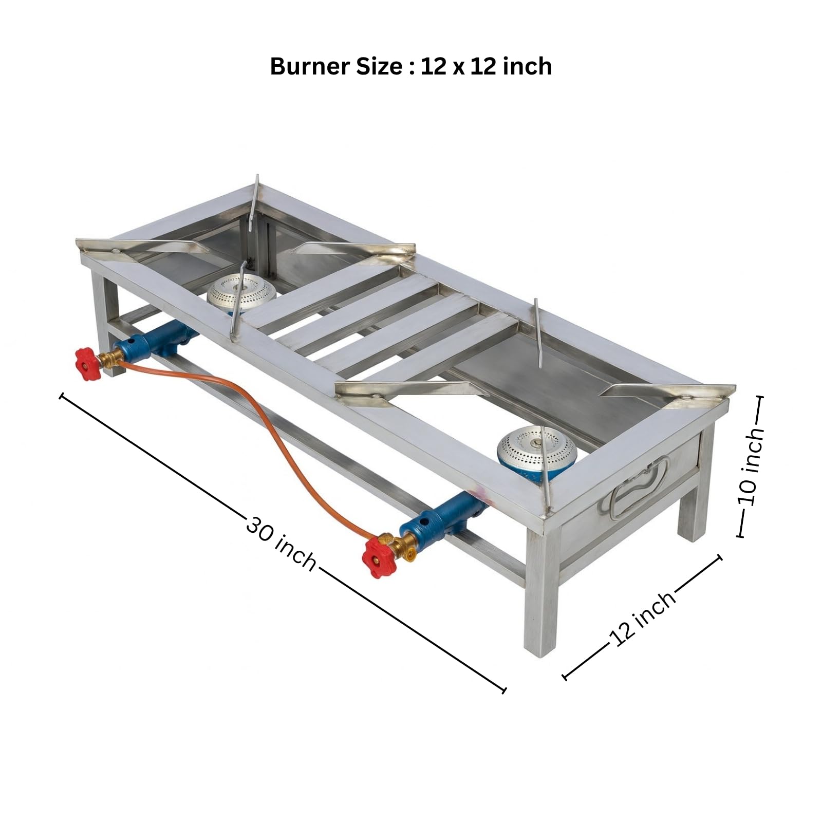 Gurubhai Equipments Double Catering Burner 30x12 Inch Commercial LPG Gas Stove Heavy Duty Cooking Range for Hotel Restaurant Catering Kitchen
