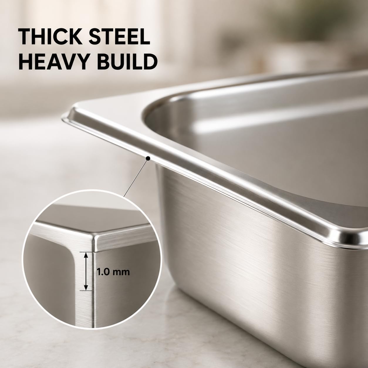 GURUBHAI EQUIPMENTS GN Pan 1/2 Size - 150mm (6" Deep) Stainless Steel Gastronorm Food Container | Commercial-Grade Storage Pan for Buffet, Catering & Restaurant Use | Durable & Easy-to-Clean