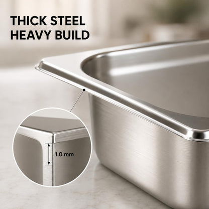 GURUBHAI EQUIPMENTS GN Pan 1/2 Size - 150mm (6" Deep) Stainless Steel Gastronorm Food Container | Commercial-Grade Storage Pan for Buffet, Catering & Restaurant Use | Durable & Easy-to-Clean