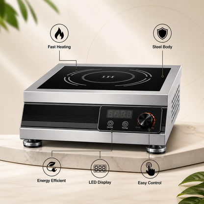 Gurubhai Equipment Commercial Induction Cooktop | Flat Induction Stove with Temperature Control | Heavy Duty Commercial Induction for Restaurant, Hotel & Catering Kitchen