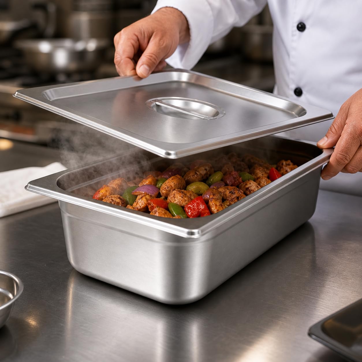 GURUBHAI EQUIPMENTS Gn Pan Food Container 1/2 100mm (4" Deep) Stainless Steel Gastronorm Pan with Lid (Set of 1) - Easy-to-Clean Food Storage Solution for Commercial Kitchens, Catering Use