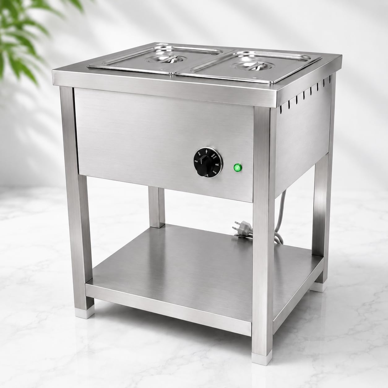 Gurubhai Equipments Electric Autocut Bain Marie Commercial Food Warmer Steam Table Buffet Counter with Undershelf for Restaurant Catering