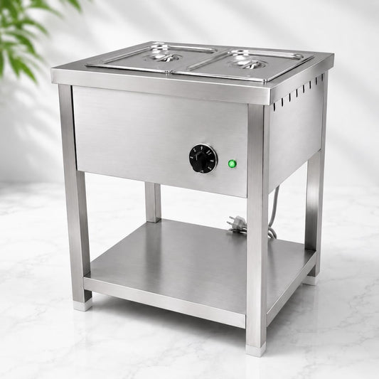 Gurubhai Equipments 1/2 2GN Electric Autocut Bain Marie Commercial Food Warmer Stainless Steel Steam Table Buffet Counter with Undershelf for Restaurant Catering