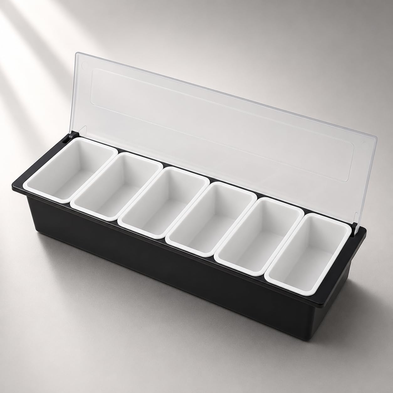 GURUBHAI EQUIPMENTS Commercial Food Condiment Dispenser – 6 GN Pan Salad Bar Station with Transparent Lid | Topping & Sauce Organizer for Restaurants, Cafés & Catering | Garnish Box