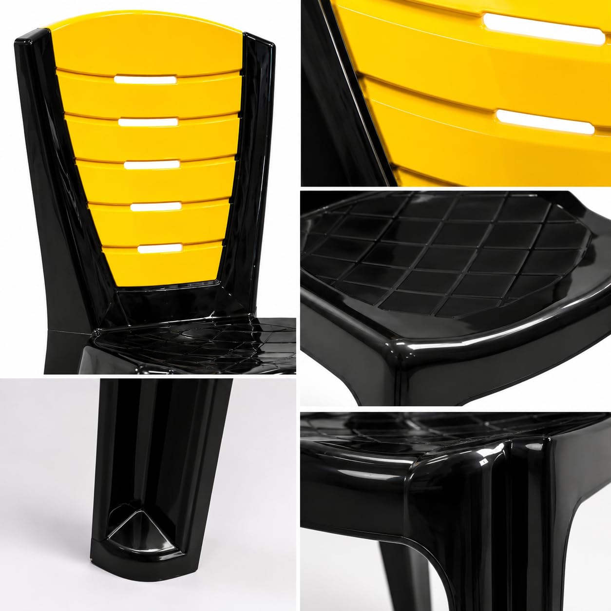 GURUBHAI EQUIPMENTS Plastic Dining Chair Restaurant Chair Cafe Chair for Home Dining Room Indoor Outdoor Seating Yellow Pack of 4