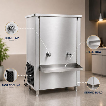 Gurubhai Equipments 200L Stainless Steel Water Cooler | Commercial Drinking Water Cooler Machine | Heavy Duty Electric Water Cooler for Office, School & Restaurant