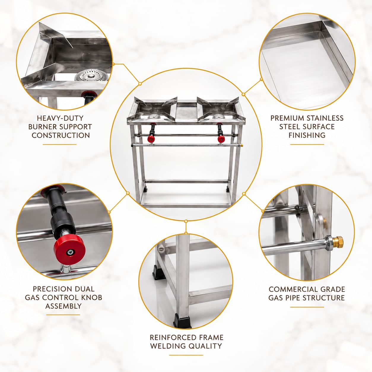 Gurubhai Equipments Stainless Steel Folding Single Burner Gas Stove – Portable Bhatti Range with Side Wall & Control Valve | Ideal for Outdoor Catering, Food Stalls & Commercial Use