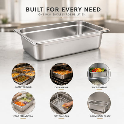 GURUBHAI EQUIPMENTS Gn Pan Food Container 1/2 100 mm (4" Deep) Stainless Steel Gastronorm Pan – Easy-to-Clean Food Storage Solution for Commercial Kitchens, Catering use
