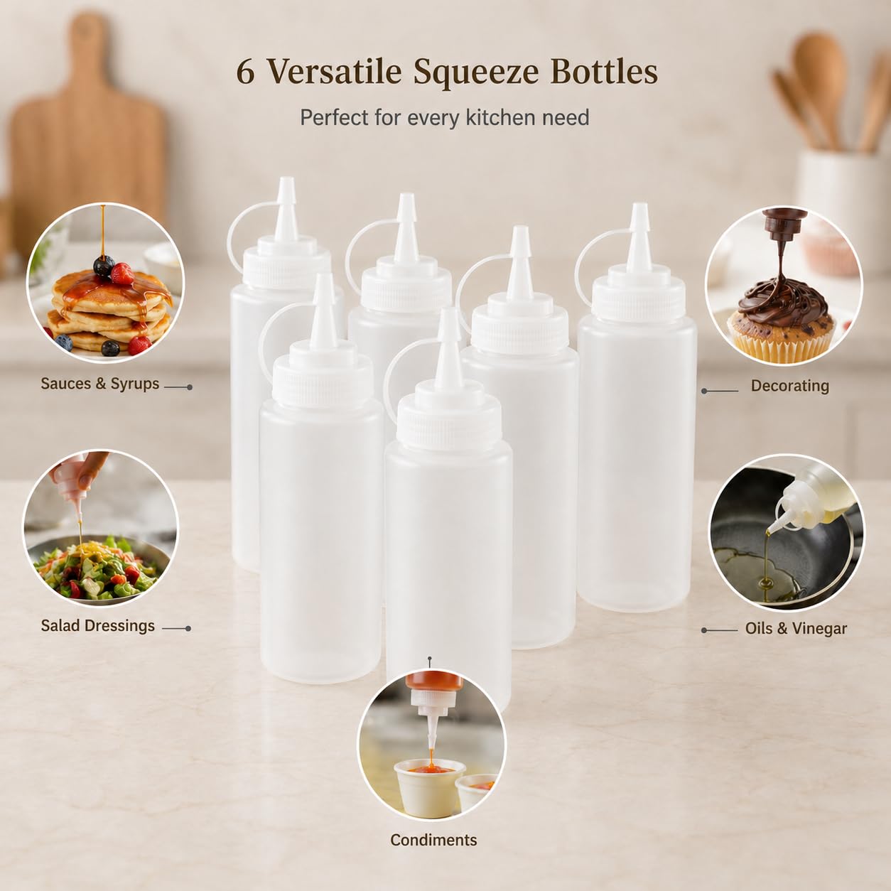 GURUBHAI EQUIPMENTS 500 ml Plastic Squeeze Bottle – Pack of 6 | Food-Grade Sauce & Ketchup Dispenser Bottle with Nozzle Cap | Easy-Pour, Leak-Proof for Kitchen, Restaurant & Café Use