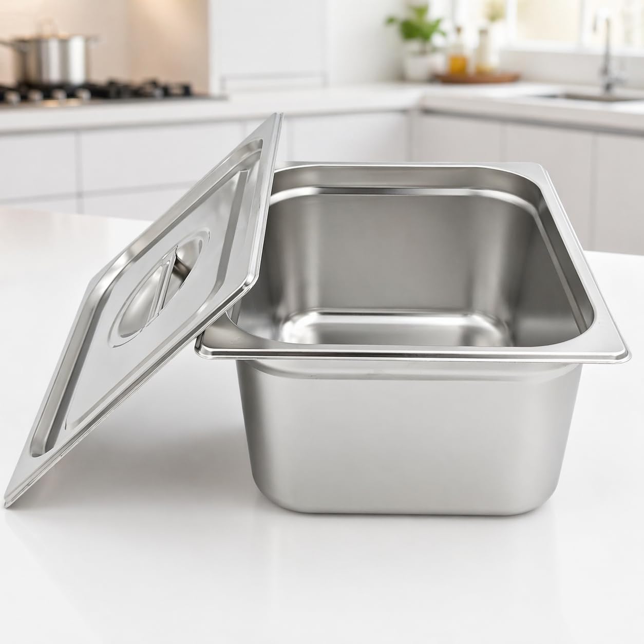 GURUBHAI EQUIPMENTS GN Pan Food Container 1/2 150 mm with lid Stainless Steel Gastronorm Pan with Lid, Easy-to-Clean Food Storage Solution for Commercial Kitchens & Catering Use
