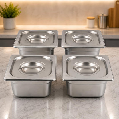 GURUBHAI EQUIPMENTS Gn Pan Food Container 1/2 100mm (4" Deep) Stainless Steel Gastronorm Pan with Lid-(Set of 1) – Easy-to-Clean Food Storage Solution for Commercial Kitchens, Catering use