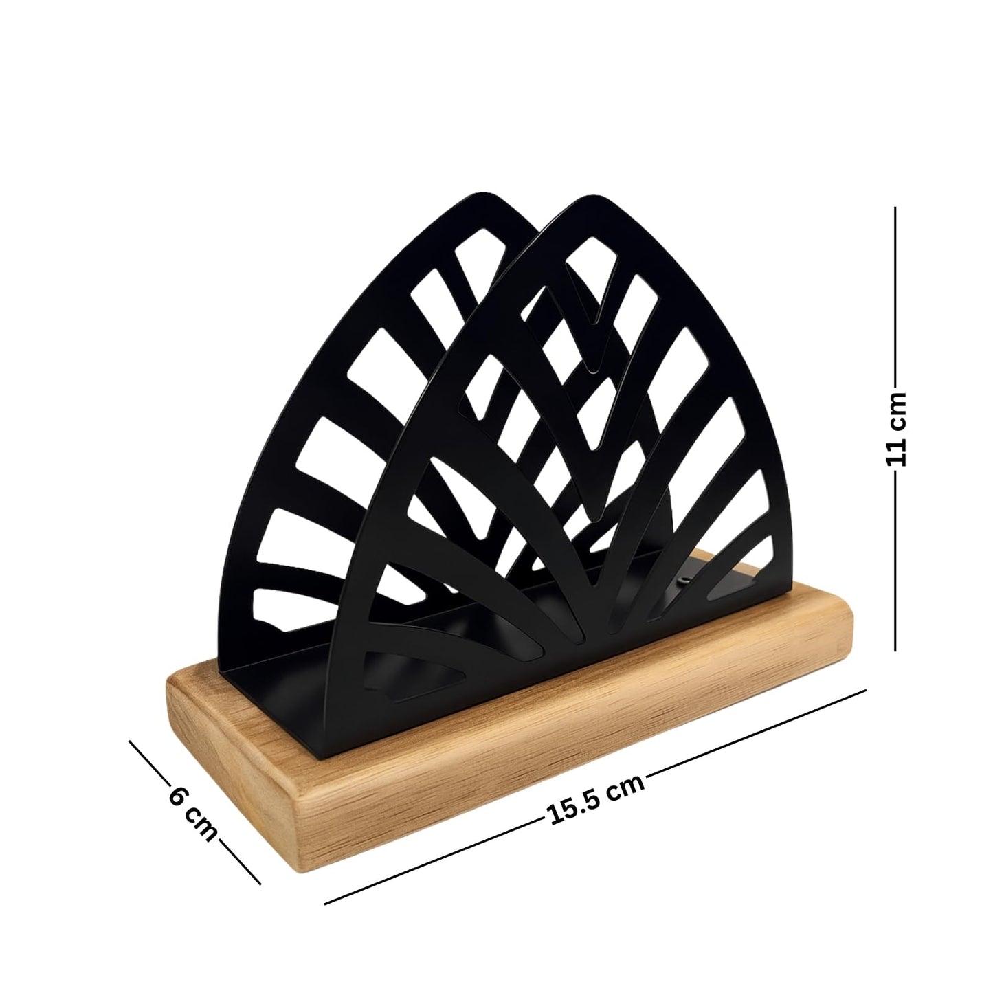 Gurubhai Equipments Metal Wire Napkin Holder with Wooden Base | Square Tabletop Tissue Paper Holder with Pressure Arm | Black Napkin Stand for Dining Table, Restaurant & Cafe