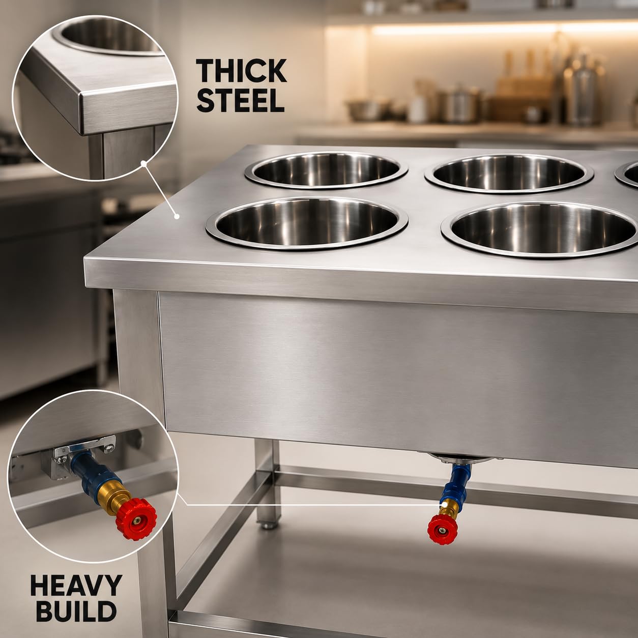 Gurubhai Equipments Electric Bain Marie Commercial Food Warmer Steam Table Buffet Counter for Restaurant Catering
