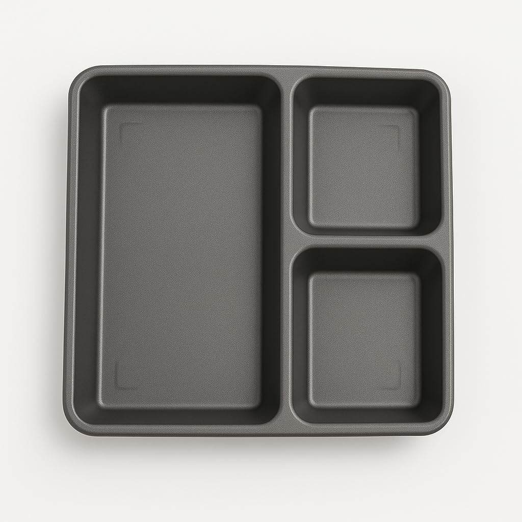GURUBHAI EQUIPMENTS Plastic Pav Bhaji Plate 3 in 1 Partition Compartment Plate Set of 6 (23x23 Cm)