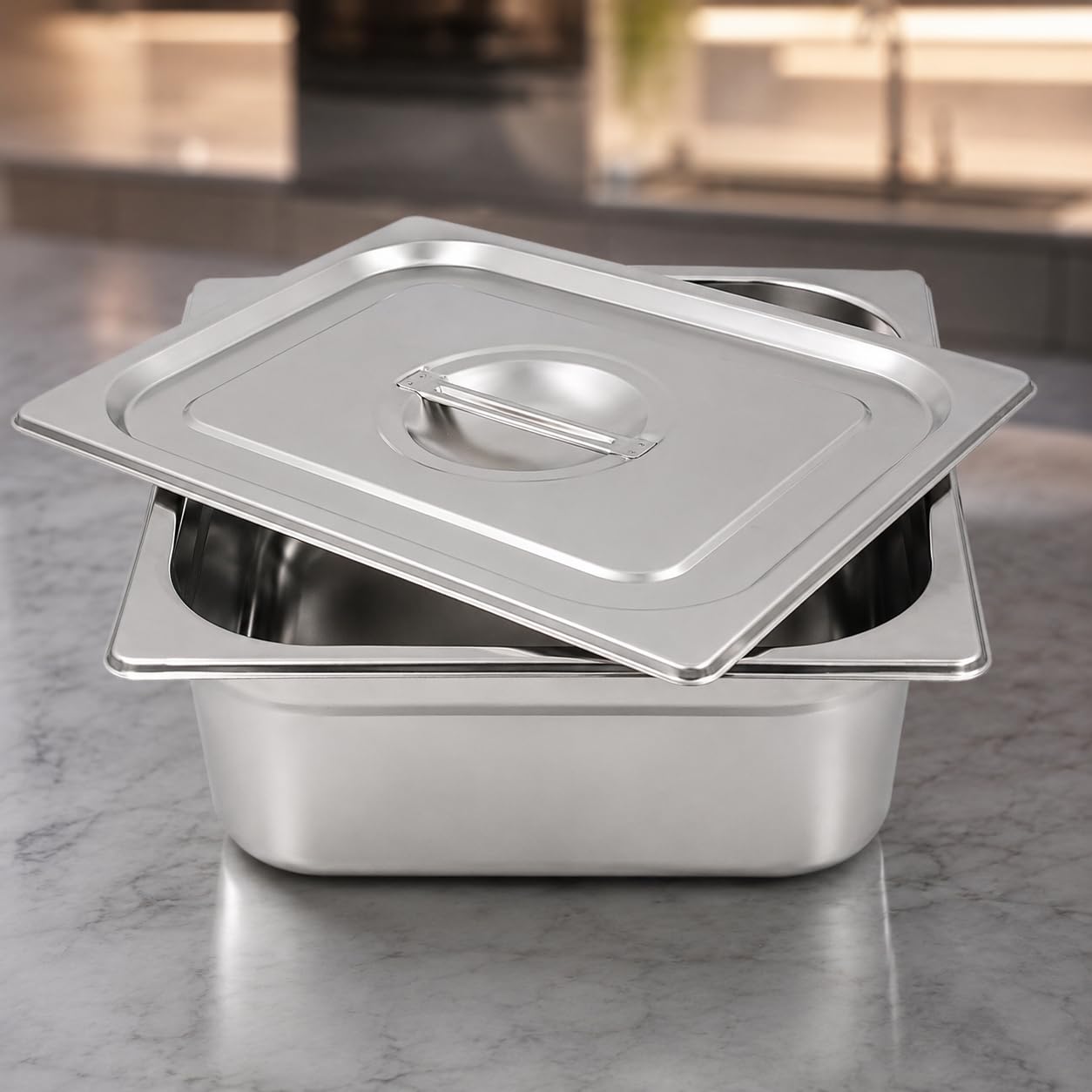GURUBHAI EQUIPMENTS Gn Pan Food Container 1/2 100mm (4" Deep) Stainless Steel Gastronorm Pan with Lid (Set of 1) - Easy-to-Clean Food Storage Solution for Commercial Kitchens, Catering Use