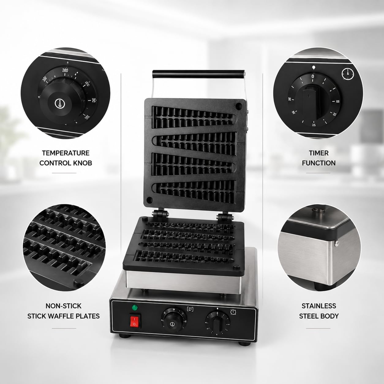 Gurubhai Equipments Commercial Waffle Maker Machine, Electric Belgian Waffle Baker, Professional Waffle Machine for Cafe Bakery Restaurant Food Stall
