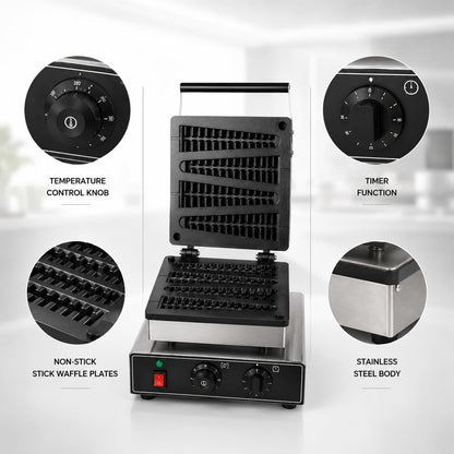 Gurubhai Equipments Lolly Stick Waffle Machine, Commercial Electric Waffle Pop Maker, Non-Stick Stick Waffle Baker for Cafe Bakery Restaurant