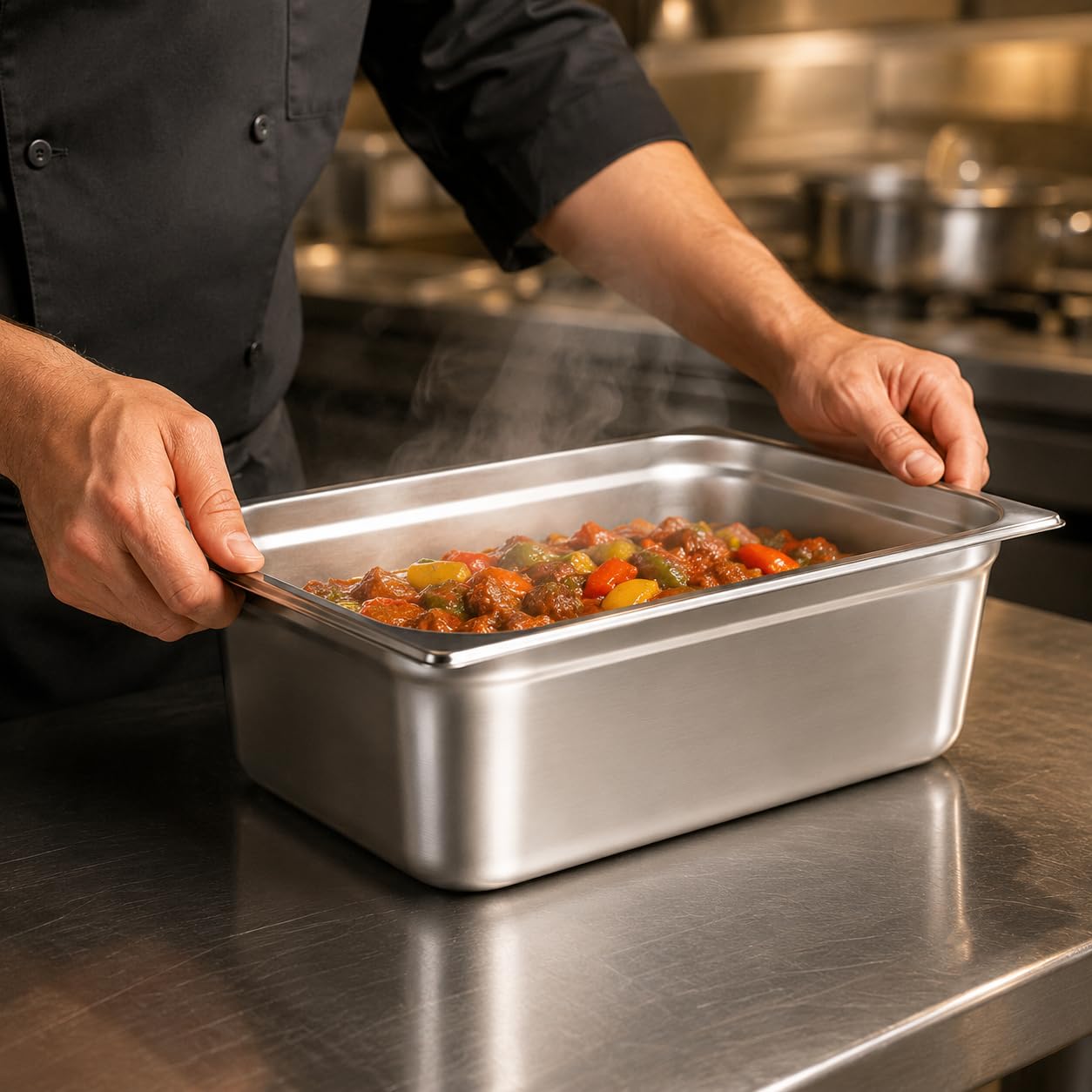 GURUBHAI EQUIPMENTS GN Pan 1/2 Size - 150mm (6" Deep) Stainless Steel Gastronorm Food Container | Commercial-Grade Storage Pan for Buffet, Catering & Restaurant Use | Durable & Easy-to-Clean