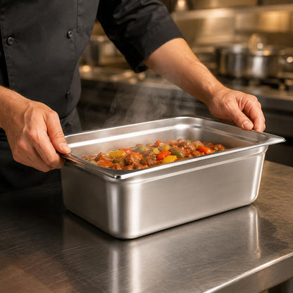 GURUBHAI EQUIPMENTS GN Pan 1/2 Size - 150mm (6" Deep) Stainless Steel Gastronorm Food Container | Commercial-Grade Storage Pan for Buffet, Catering & Restaurant Use | Durable & Easy-to-Clean