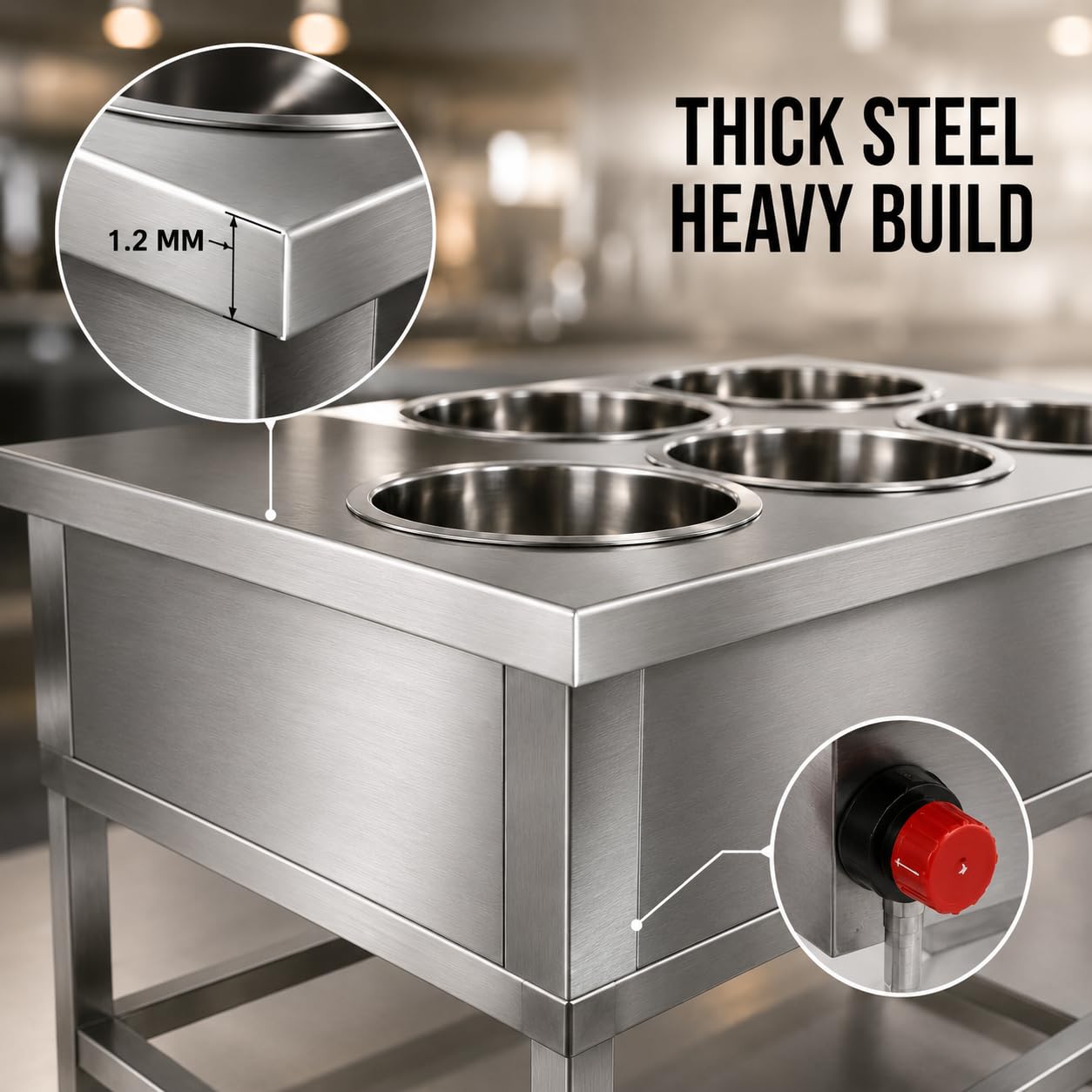 Gurubhai Equipments Electric Bain Marie Commercial Food Warmer Steam Table Buffet Counter for Restaurant Catering