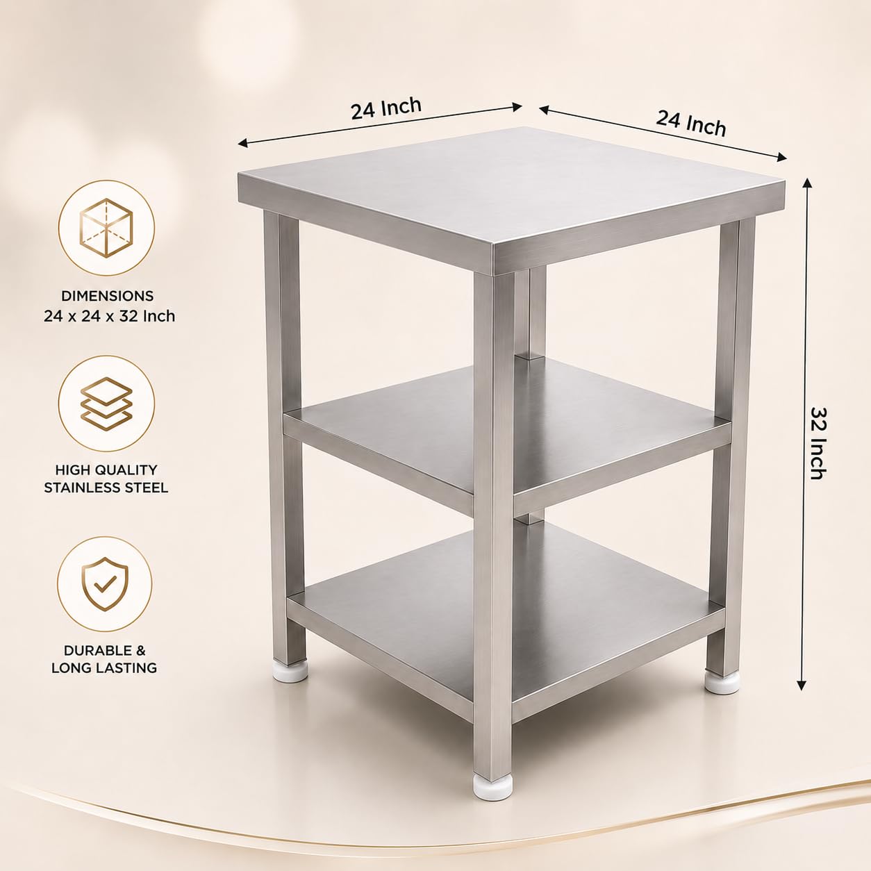 GURUBHAI EQUIPMENTS Kitchen Service Table Commercial Work Table with 2 Storage Shelves for Restaurant Hotel Catering Kitchen