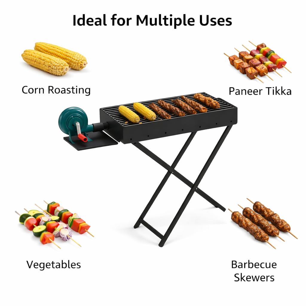 Gurubhai Equipments Commercial Charcoal Grill with Blower & Stand | Heavy Duty Barbecue Bhatti for Roasting & Grilling | Coal BBQ Grill for Restaurants, Catering & Outdoor Cooking