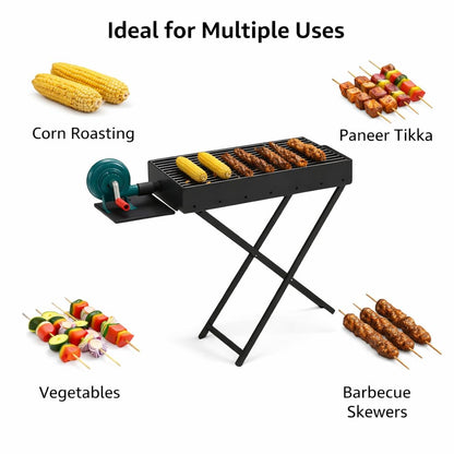 Gurubhai Equipments Commercial Charcoal Grill with Blower & Stand | Heavy Duty Barbecue Bhatti for Roasting & Grilling | Coal BBQ Grill for Restaurants, Catering & Outdoor Cooking