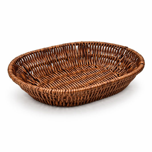 Gurubhai Equipments Oval Bread & Roti Serving Basket | Restaurant Style Chapati & Naan Basket for Dining Table | Brown Tabletop Bread Basket for Home, Hotel & Cafe