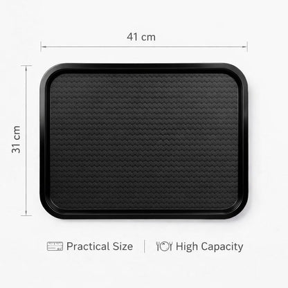 Gurubhai Equipments 31x41 cm Black Plastic Serving Tray – Set of 6 Heavy-Duty Rectangular Fast Food Trays for Restaurant, Cafeteria, Kitchen & Home Use | Easy-to-Clean, Non-Slip Food Serving Trays